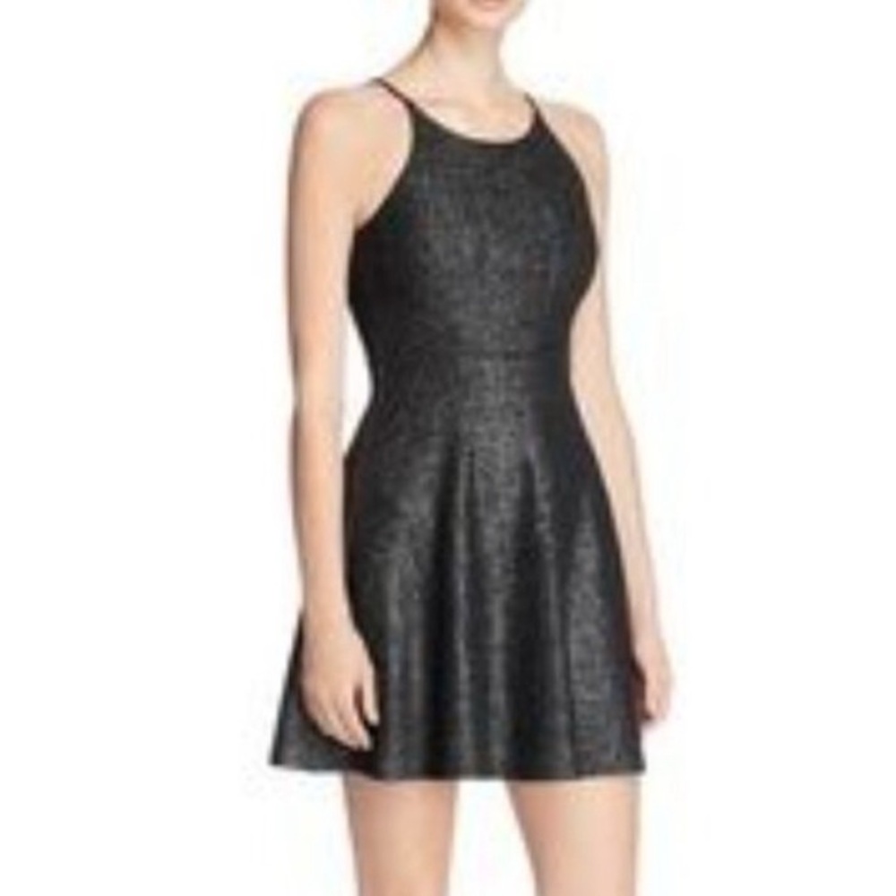 AQUA NWT Metallic Black Fit and Flare mini dress